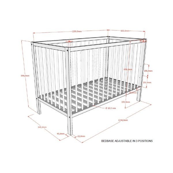 Кафяво детско креватче 60x120 cm от масивен бук с регулируема височина Dino – Vipack-image-2