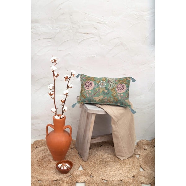 Зелена възглавница , 50 x 35 cm Japanese Flowers - Velvet Atelier-image-1