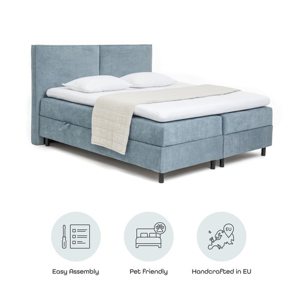 Синьо  боксспринг легло с място за съхранение 160x200 cm Elva Bold – Bonami Selection-image-4
