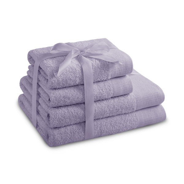 Памучни хавлии и кърпи за баня в комплект от 4 бр. от тери в цвят лавандула Amari – Restilo