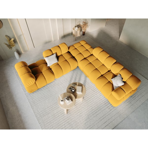 Табуретка от жълто кадифе Bellis - Micadoni Home-image-1