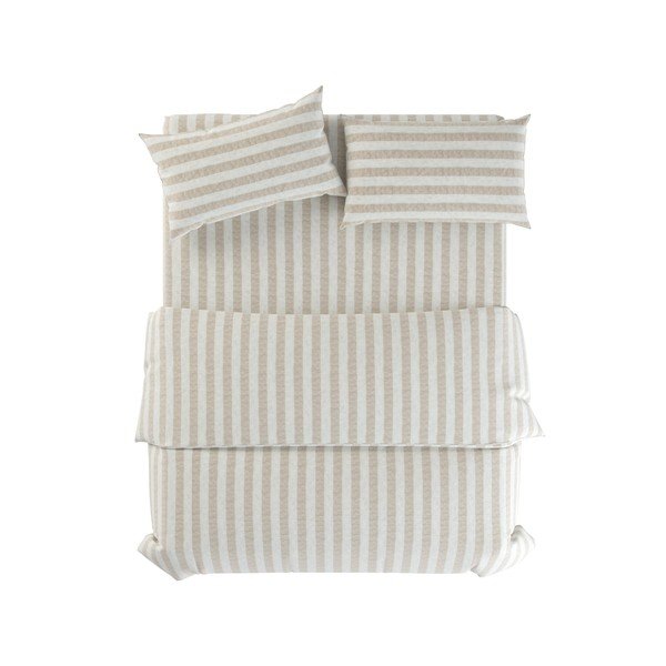 Светлосиво/кремаво единично  ленено спално бельо 135x200 cm Natural Stripes – Native Natural