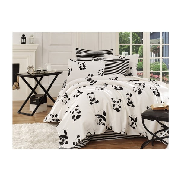 Черно-бяла олекотена памучна покривка за единично легло , 140 x 200 cm Panda - Mijolnir