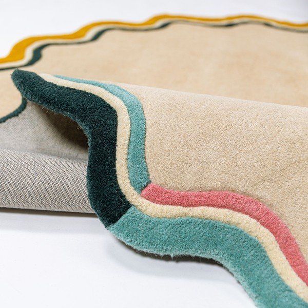 Ръчно изработен вълнен кръгъл килим в естествен цвят ø 180 cm Leo Scallop – Flair Rugs-image-2