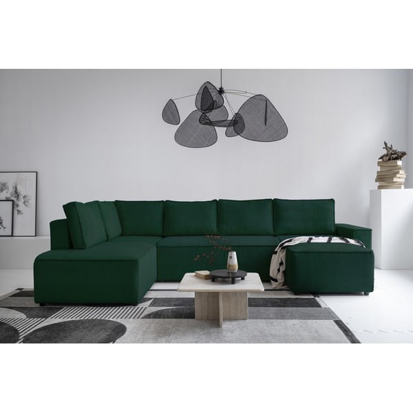 Тъмнозелен разтегателен ъглов диван от рипсено кадифе (ляв ъгъл/"U" форма) Brave Dave – Miuform-image-1