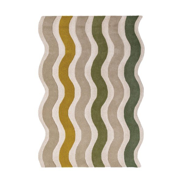 Зелен/в естествен цвят ръчно изработен вълнен килим 140x200 cm Cascade Wool – Flair Rugs