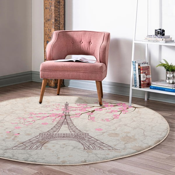 Светлорозов кръгъл килим подходящ за пране и за прахосмукачки роботи ø 120 cm Comfort – Mila Home-image-1