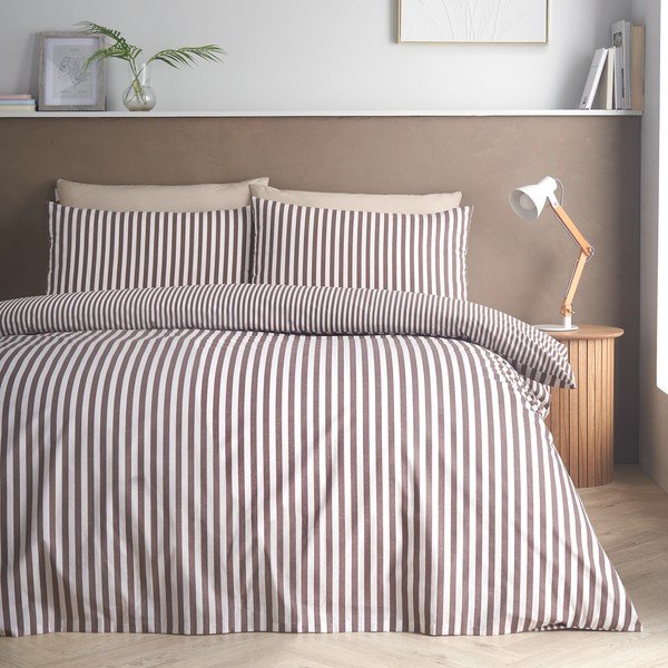 Тъмнокафяво единично  спално бельо 135x200 cm Epping Textured Stripe – Catherine Lansfield