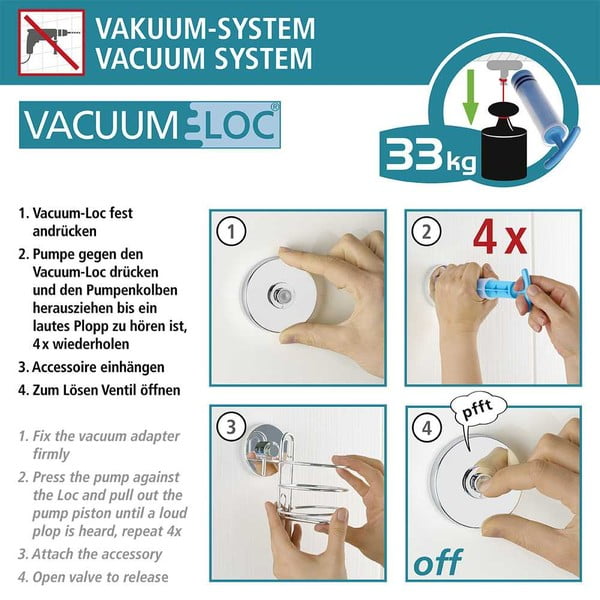 Комплект от 2 черни самоподдържащи се адаптера за стена и помпа Vacuum-Loc Classic Plus - Wenko-image-1