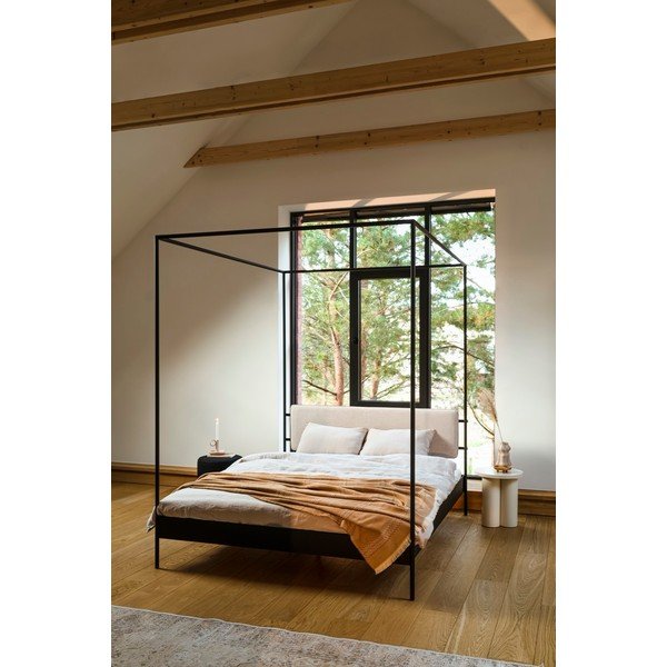 Черно/бежово стоманено двойно легло 180x200 cm тапицирано с балдахин с включена подматрачна рамка Eton – noo.ma-image-1