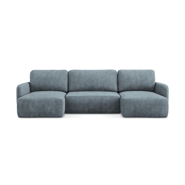 Сиво-син шенилов разтегателен ъглов диван с място за съхранение (U форма) Lilo – Makamii