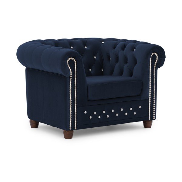 Синьо  кадифено кресло честърфийлд York Blik – Ropez