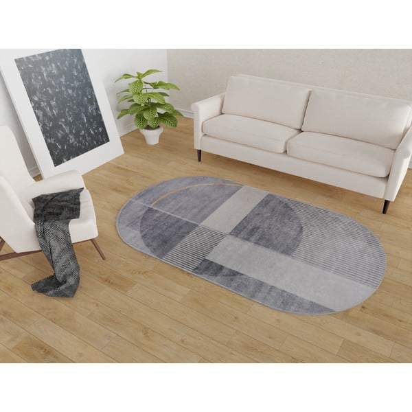 Сив миещ се килим 60x100 cm Oval - Vitaus-image-1