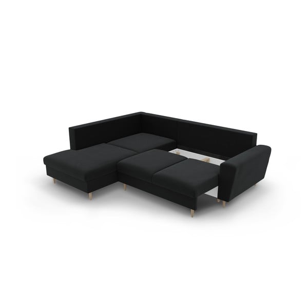Черен кадифен разтегателен ъглов диван с място за съхранение (ляв ъгъл/L форма) Kyoto – Cosmopolitan Design-image-3