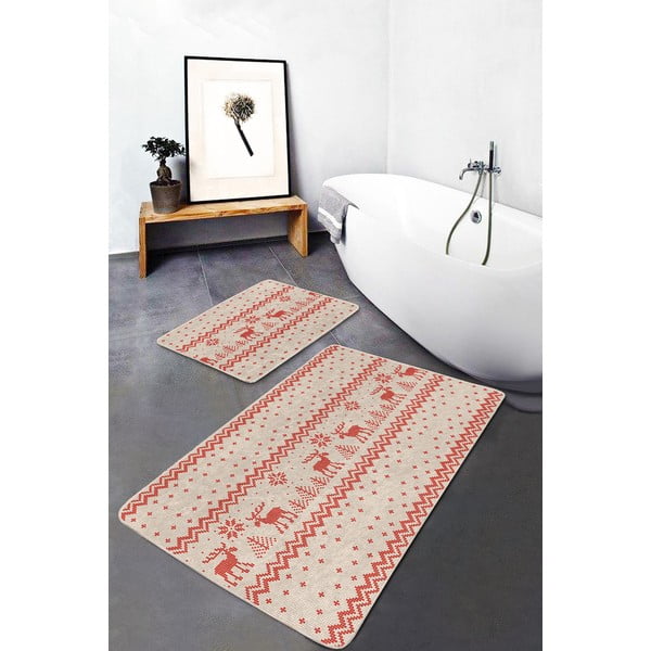 Червени и бежови текстилни постелки за баня в комплект от 2 броя 60x100 cm - Mila Home