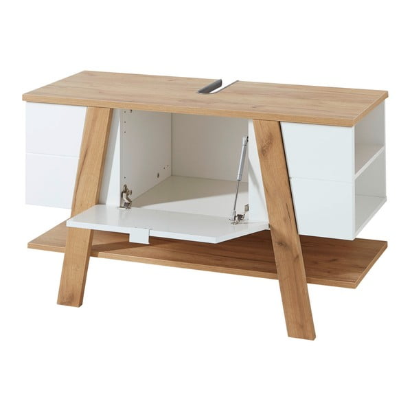 Бял шкаф под умивалника от дъб 111x67 cm Novolino - Germania-image-3