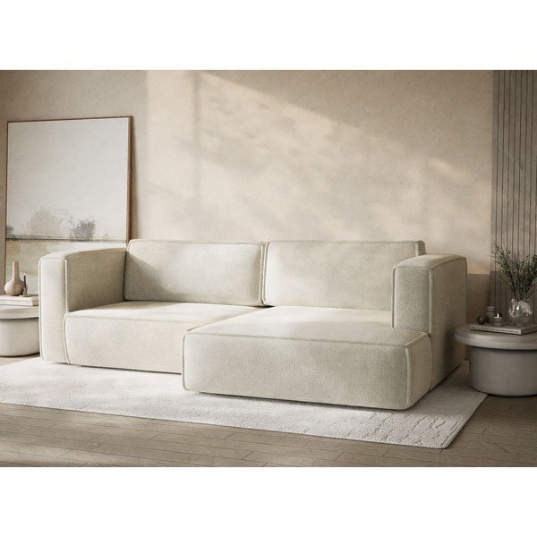 Кремав шенилов сгъваем/с място за съхранение ъглов диван (десен ъгъл) Velto – Maison de Rêve-image-4