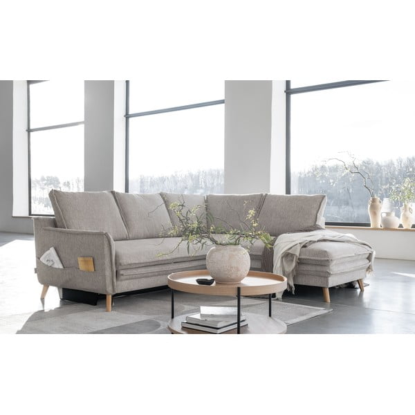 Бежов разтегателен ъглов диван (десен ъгъл) Charming Charlie – Miuform-image-3