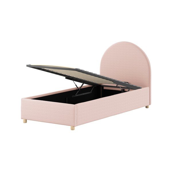 Розово тапицирано единично легло с място за съхранение с включена подматрачна рамка 90x200 cm Moon – Vipack-image-4