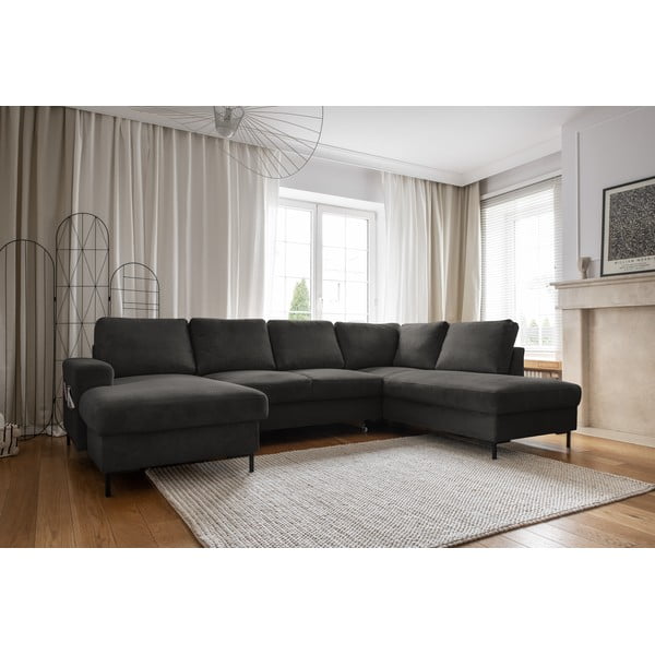 Тъмносив разтегателен ъглов диван от рипсено кадифе (десен ъгъл) Lofty Lilly – Miuform-image-3
