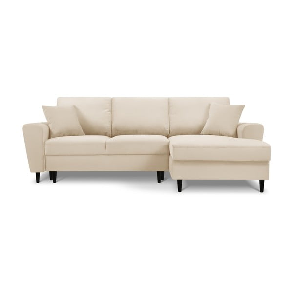 Бежов разтегателен ъглов диван с място за съхранение от рипсено кадифе (десен ъгъл) Kyoto – Cosmopolitan Design