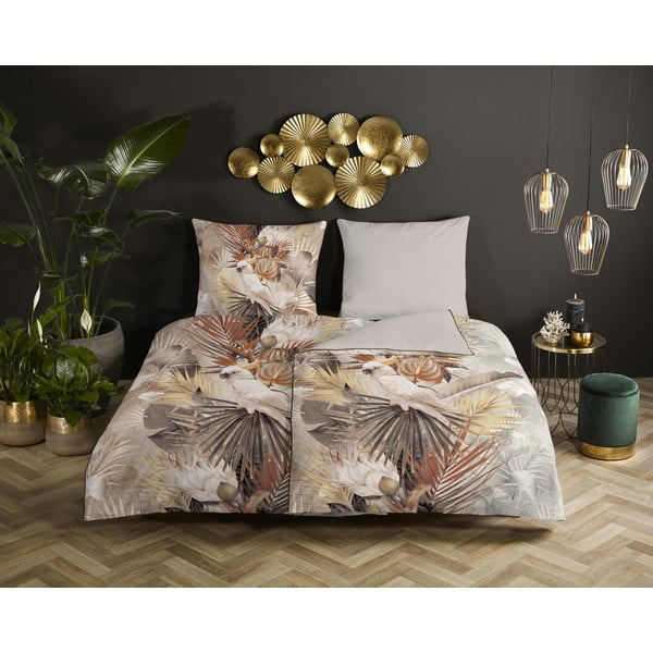 Кафяво-бежово памучно спално бельо от сатен за единично легло 140x200 cm - Descanso