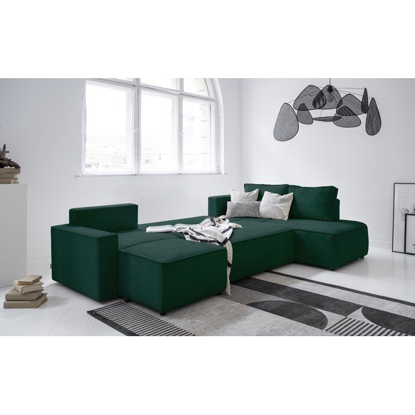 Тъмнозелен разтегателен ъглов диван от рипсено кадифе (десен ъгъл/"U" форма) Brave Dave – Miuform-image-3