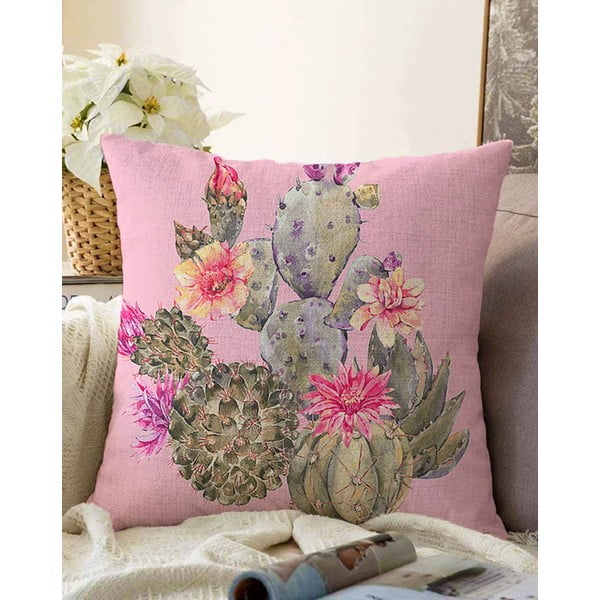 Розова калъфка за възглавница с памучна смес Blooming Cacti, 55 x 55 cm - Minimalist Cushion Covers