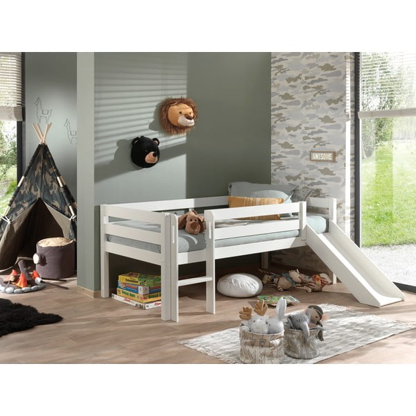 Бяло детско повдигнато легло с пързалка , 90 x 200 cm Pino - Vipack-image-1