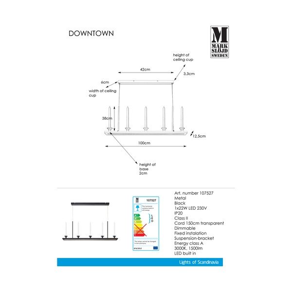 Черно висящо осветително тяло Downtown - Markslöjd-image-2