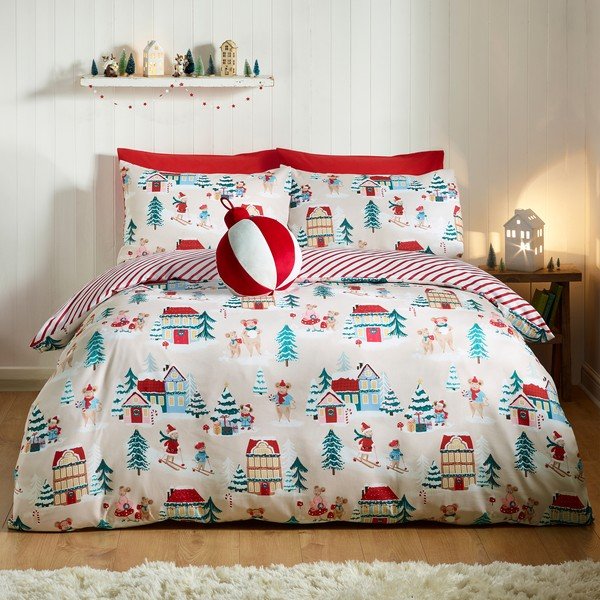 Единично  спално бельо 135x200 cm Christmas Mouse Town – Catherine Lansfield