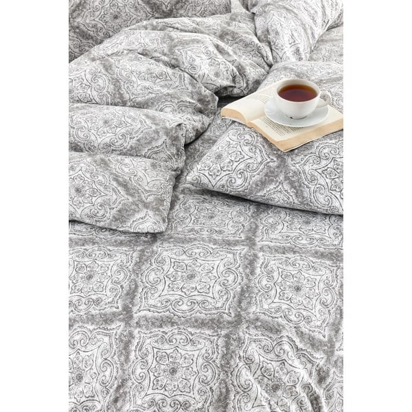 Сиво единично удължено спално бельо с включен долен чаршаф 3 части 160x220 cm Geometric – Mila Home-image-2