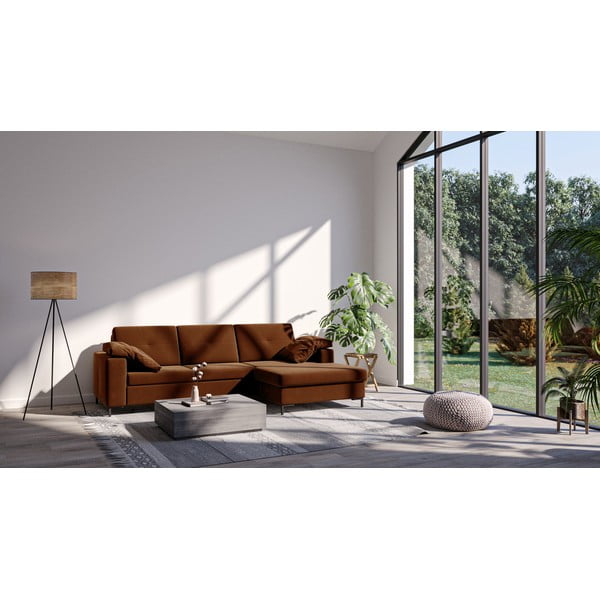 Тъмнооранжев ъглов диван от кадифе , десен ъгъл Moor - Ghado-image-3