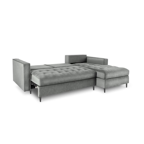 Светлосиво кадифено ъглово канапе, десен ъгъл Santo - Milo Casa-image-4