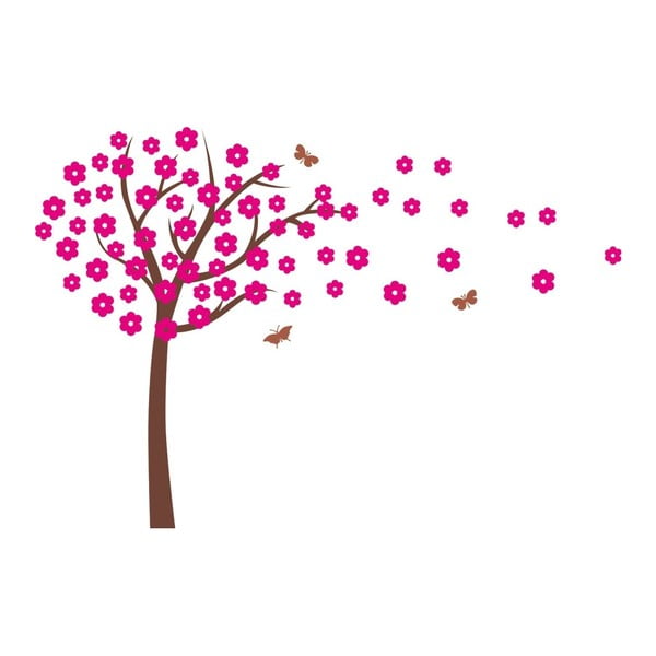 Růžová nástěnná samolepka Cherry Tree, 140 x 190 cm