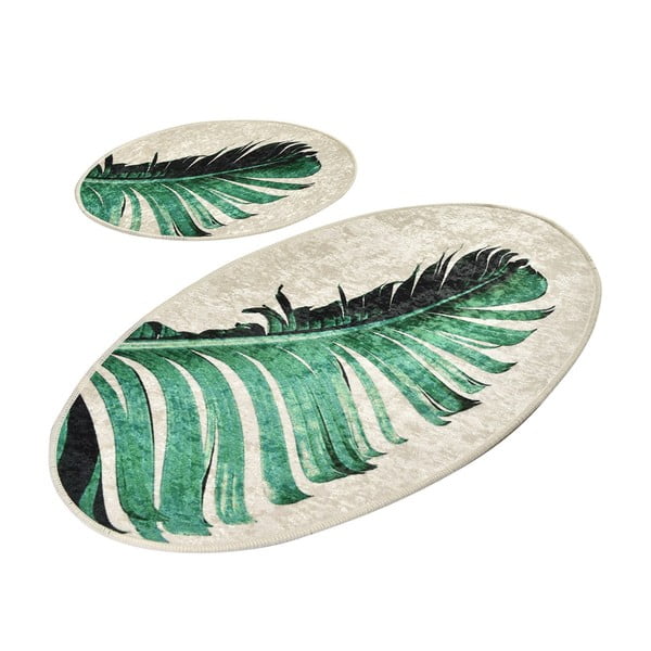 Зелени-бежови килими за баня в комплект от 2 бр. 60x100 cm Floret – Foutastic