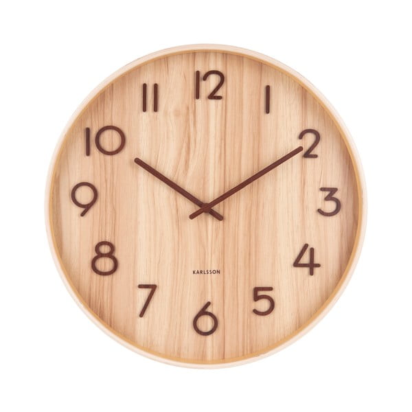 Светлокафяв стенен часовник от липово дърво Pure Large, ø 60 cm - Karlsson