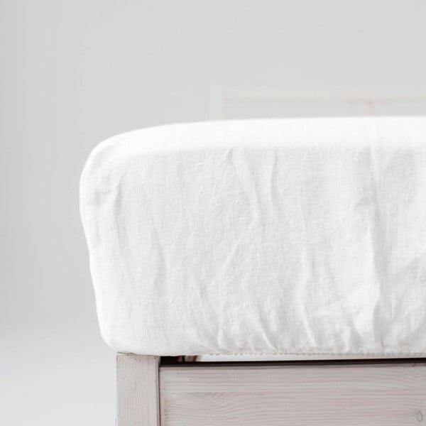 Бял еластичен чаршаф със смес от лен 90x200 cm – Linen Tales-image-3