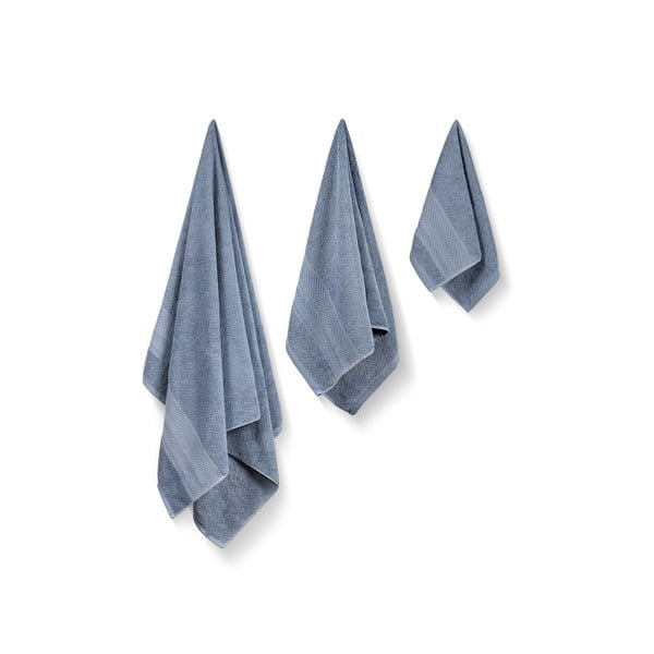 Сини памучни хавлии и кърпи за баня в комплект от 3 бр. от тери Piramit – Foutastic-image-1