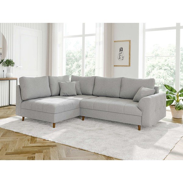 Сив ъглов диван от рипсено кадифе (ляв ъгъл/L форма) Ariella – Ropez-image-3