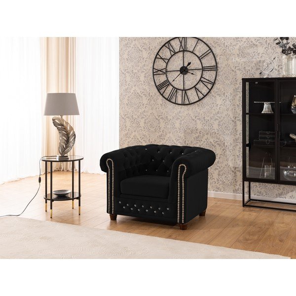 Черно кадифено кресло честърфийлд York Blik – Ropez-image-3