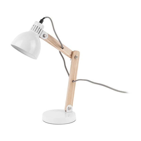 Бяла настолна лампа с дървени детайли Ogle - Leitmotiv