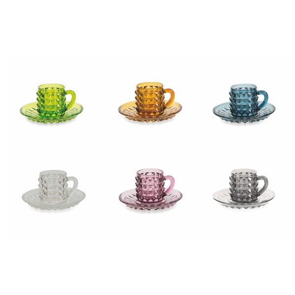 Комплект от 6 цветни чаши за кафе с чинийки Villa d'Este Diamond - Villa d'Este