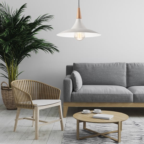 Бяло висящо осветително тяло с метален абажур ø 30 cm Ufo – LAMKUR-image-1