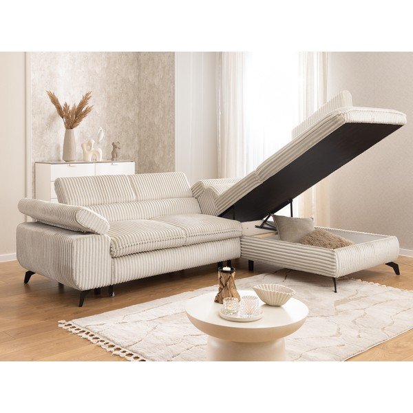 Кремав ъглов диван от рипсено кадифе (десен ъгъл/L форма) Marbeya  – Ropez-image-4