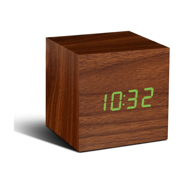 Кафяв будилник със зелен LED дисплей Часовник Cube Click - Gingko
