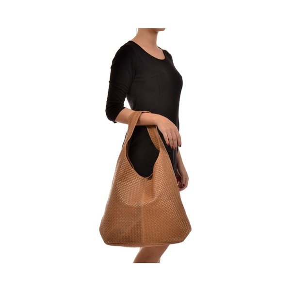 Кафява кожена чанта в цвят коняк Barbara - Mangotti Bags-image-2