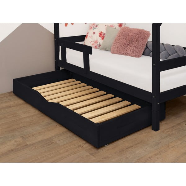Черно дървено чекмедже под леглото с решетка и пълно дъно Buddy, 90 x 140 cm - Benlemi
