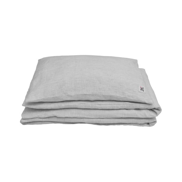 Сиво ленено спално бельо на ивици, 140 x 200 cm True - BELLAMY-image-1