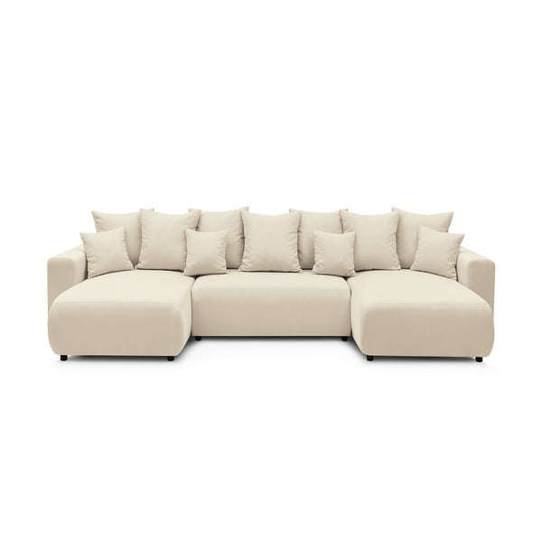 Велурен U-образен разтегателен диван в кремав цвят Envy - Bobochic Paris